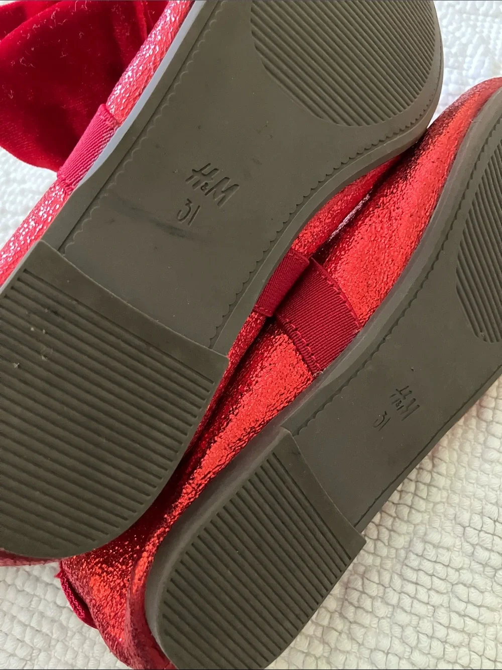 Girls' Red Glitter Bow Ballet Flats